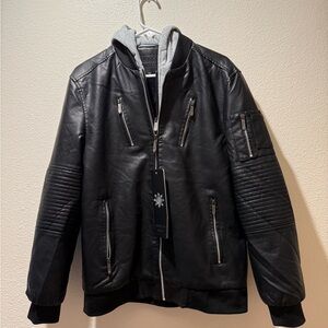 American Breed Black Bomber Jacket with Gray Hoodie